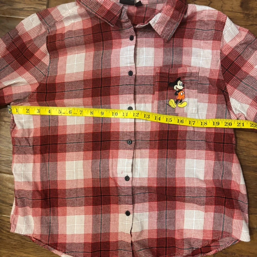 Disney Mickey Mouse Red Plaid Flannel Shirt XL 100%cotton